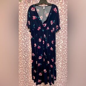 (S13) MATERNITY L Isabel Elastic Waist Empire Blue & Pink Floral Maxi Dress
